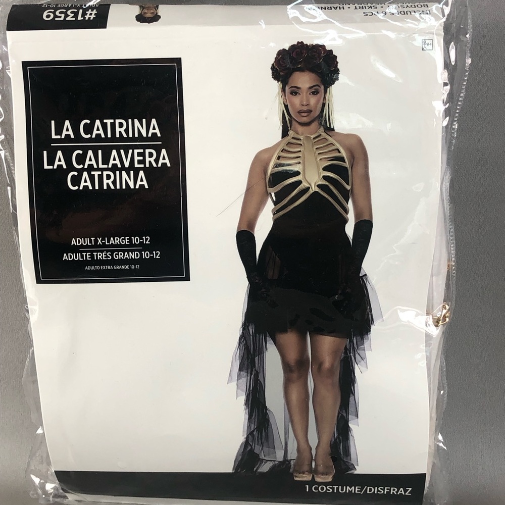 La Catrina Women's Halloween Costume — Black with Gold Skeleton Detail